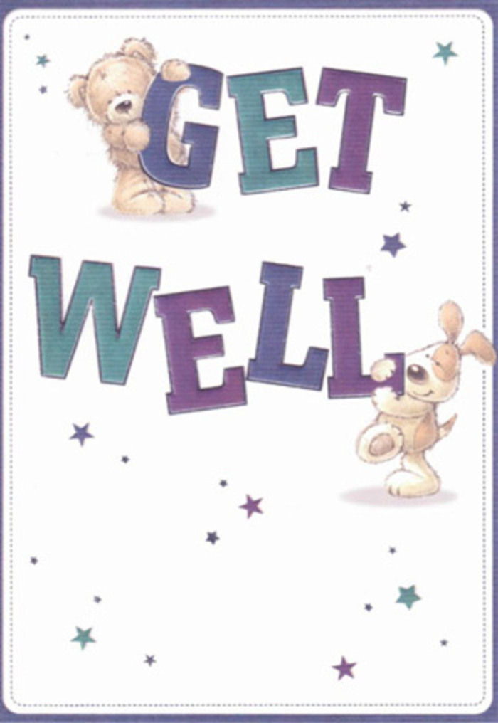 This get well card is a vivid celebration of encouragement and warmth, reflecting the neighbourly atmosphere found throughout Kenton. The central images-a soft, fluffy bear and a devoted, floppy-eared pup-are playfully balanced atop and beneath robust lettering spelling out 'GET WELL.' Their features are lovingly crafted, each delicate tuft of fur and expressive glance adding a sense of tangible comfort, much like a cosy afternoon spent with friends close to Roe Green Park. Sprinkled across the scene, vibrant star shapes in shades of lilac, turquoise, and deep blue twinkle cheerfully, suggesting hope and possibility floating through the air. The confident, oversized typography in gradations of purple and teal stand out confidently against a creamy white backdrop, lending clarity and encouragement. The mood is peaceful and bright, with just enough whimsy to appeal to anyone, young or old, in need of a little cheer. As a florist working with Flowers Kenton, I see an artistry here akin to arranging blooms-each element thoughtfully placed to create harmony and comfort for those needing a gentle uplift. It's an illustrated gesture of caring, well-suited for delivering comfort throughout Kenton and beyond.