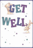 Every detail in this cheerful get well card evokes a sense of hope and kindness familiar to anyone in Kenton. The scene shows a cuddly teddy bear, with fur rendered in soft brown and caramel tones, leaning gently on the vibrant 'GET,' while a friendly puppy with soulful floppy ears nestles up to the big, bold 'WELL.' The playful composition is framed by scattered stars in dreamy purples and teals, each seeming to sparkle like a well-wish drifting through the friendly local air. Against a smooth cream background, the aquas, indigos, and deep blues of the lettered text leap out with warmth and confidence, much like the bright, fresh bouquets sent to lift spirits along St. Leonard's Avenue. The characters' gentle eyes and inviting postures radiate genuine comfort, and you can almost sense the soft textures beneath your fingertips. This delightful card, with its mix of innocence and authenticity, captures the same feeling as receiving a thoughtfully arranged bouquet from a local Kenton florist-every detail saying, 'We're thinking of you and wishing you a gentle, speedy recovery.'